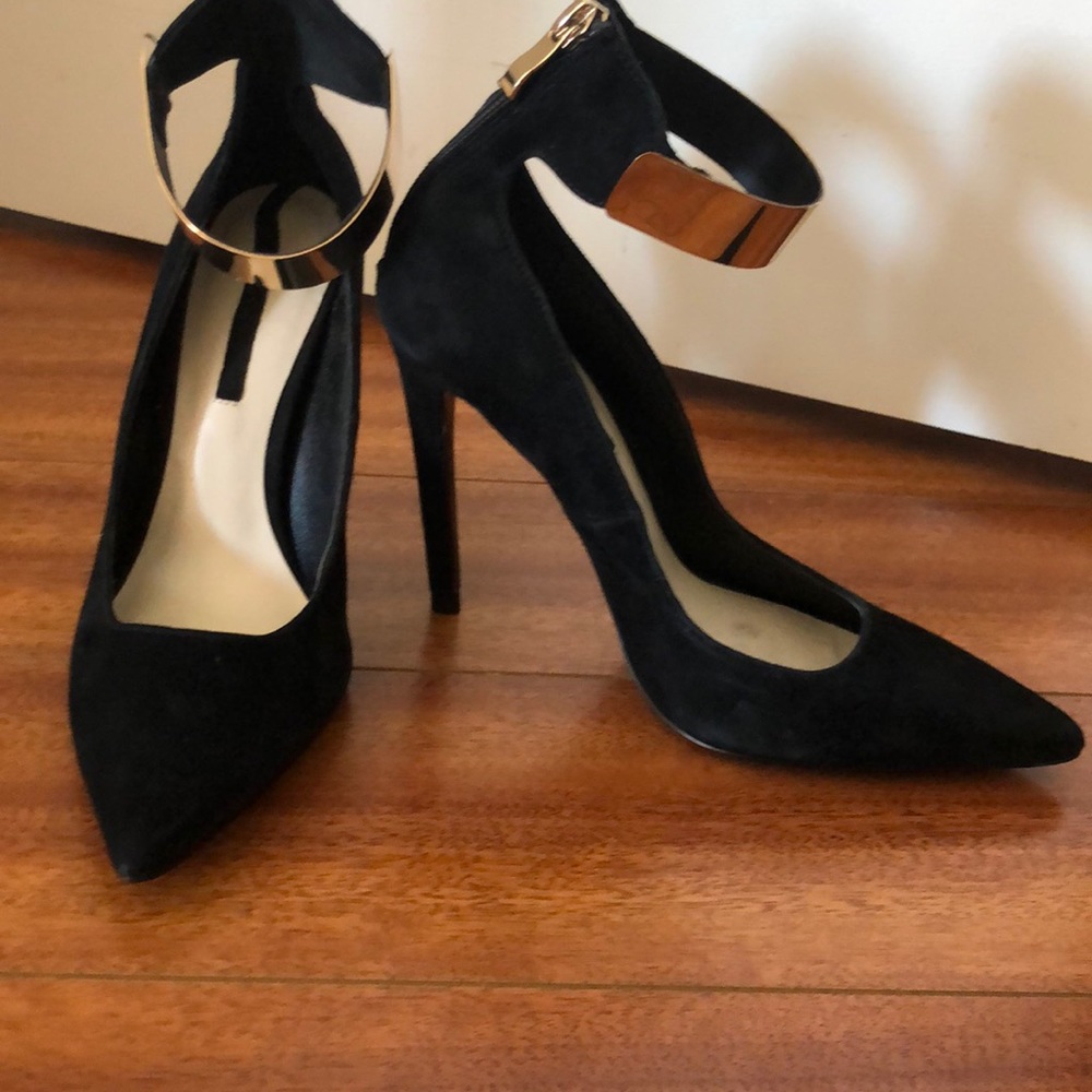 ZARA Black Suede Gold Ankle Cuff Pump.